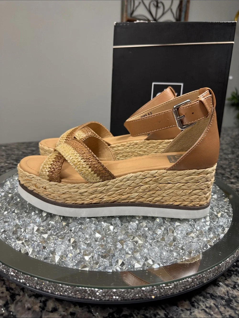 Dolce Vita odel Tan cafe Braided Platform espadrille Ankle-Strap Sandals NEW 8.5